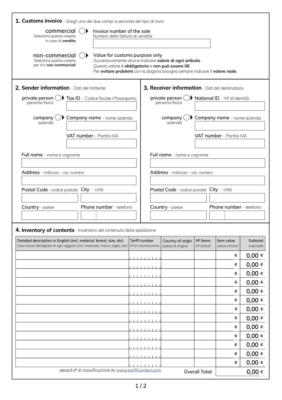 Fattura Proforma Spedizioni Extra UE